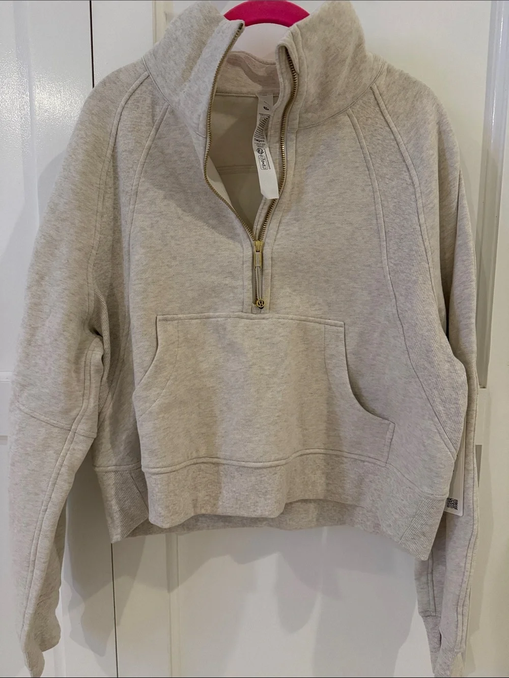 M/L Scuba oversized funnel neck 1/4 zip Pullover Sweatshirt Women's gold pull